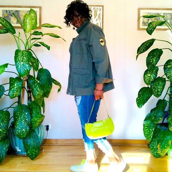 ✨ Abound✨Khaki Military Jacket W/Four Front Pockets & Left Arm Patch - Picture 15 of 15